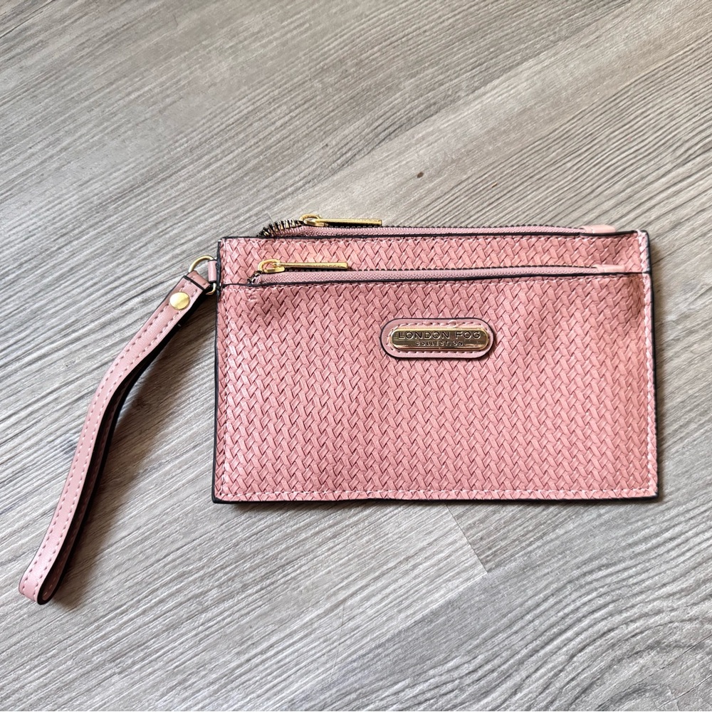 London Fog Collection DANICA Woven Wristlet Double Pouch Soft Pink Gold